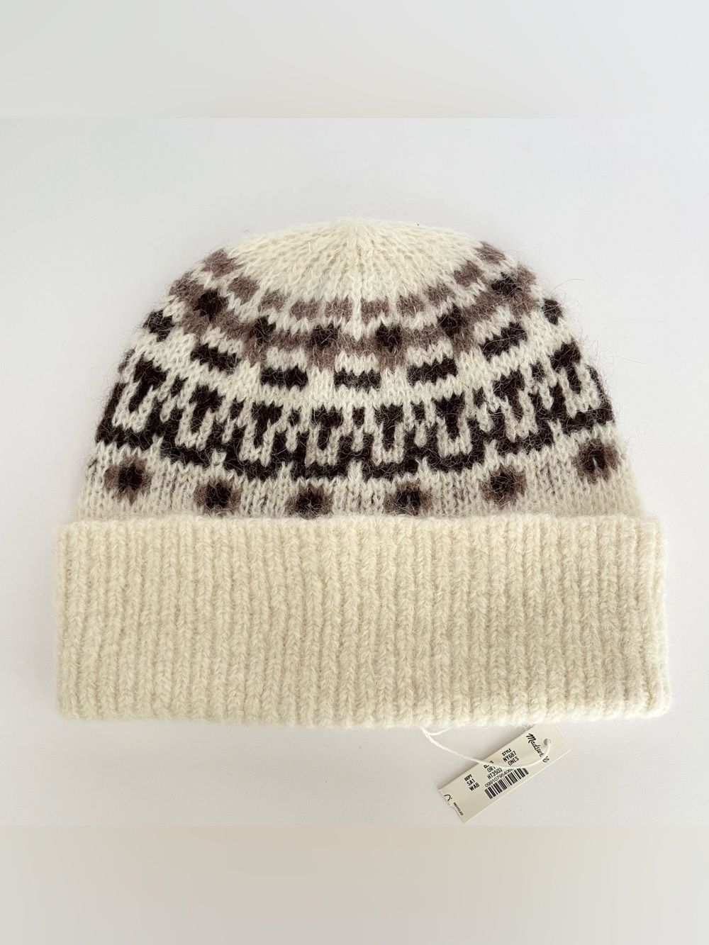 NWT Madewell Women's Fair Isle Cuffed Beanie Hat Ivory Brown Wool Alpaca OS $78